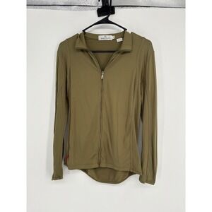 Bugatchi Top Womens M Olive Green Full Zip Mock Neck Athletic Performance Jacket